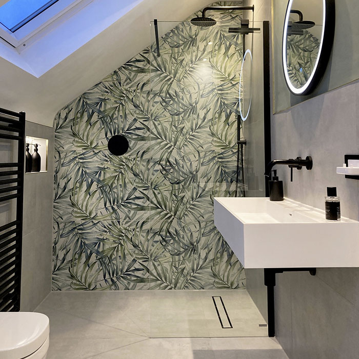 Concrete-effect, bathroom porcelain floor tiles